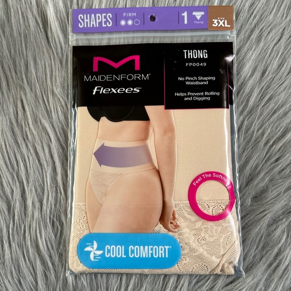 Maidenform Flexees Thong Women's Size 3XL Beige Shapewear Underwear‎ Panty - Picture 1 of 5